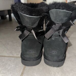 UGG Black Boots with Fur and Ribbon